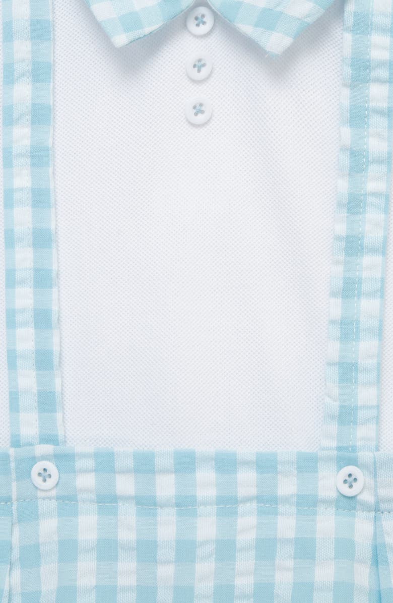 Little Me Cotton Gingham Romper & Hat Set, Alternate, color, Blue Check