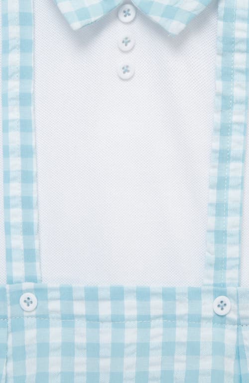 Shop Little Me Cotton Gingham Romper & Hat Set In Blue Check