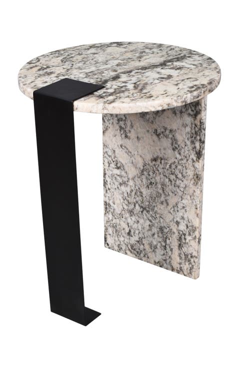 Lyra 20.66" Contemporary Natural Marble/Metal Handmade Round End Table