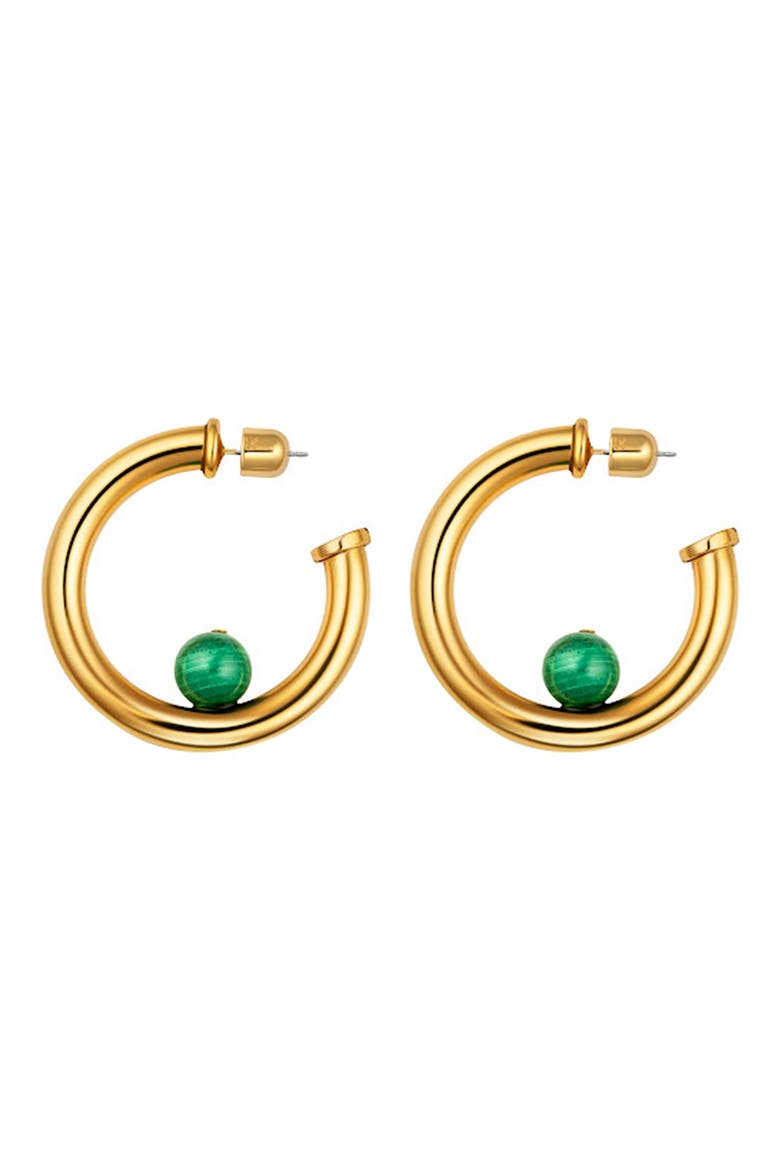 Malachite Medium Hoop Earrings, Main, color, 14K GOLD
