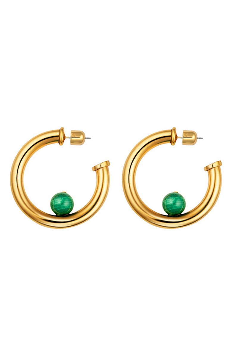 CHRISTINA CARUSO Malachite Medium Hoop Earrings, Main, color, 14K Gold