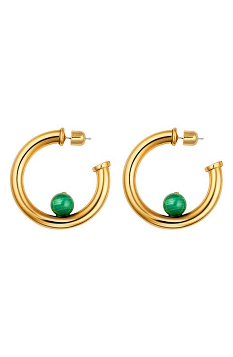 Malachite Medium Hoop Earrings