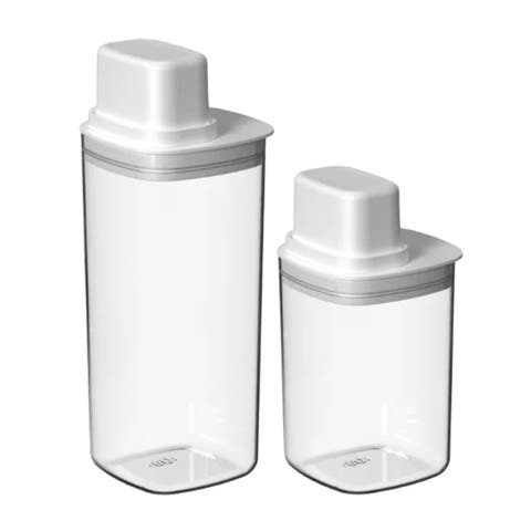 Clear Airtight Food Storage Container Set with Measuring Cup, Leakproof Lids, Plastic Kitchen Pantry Organizer, 2 Pack, 4 Cup and 6 Cup