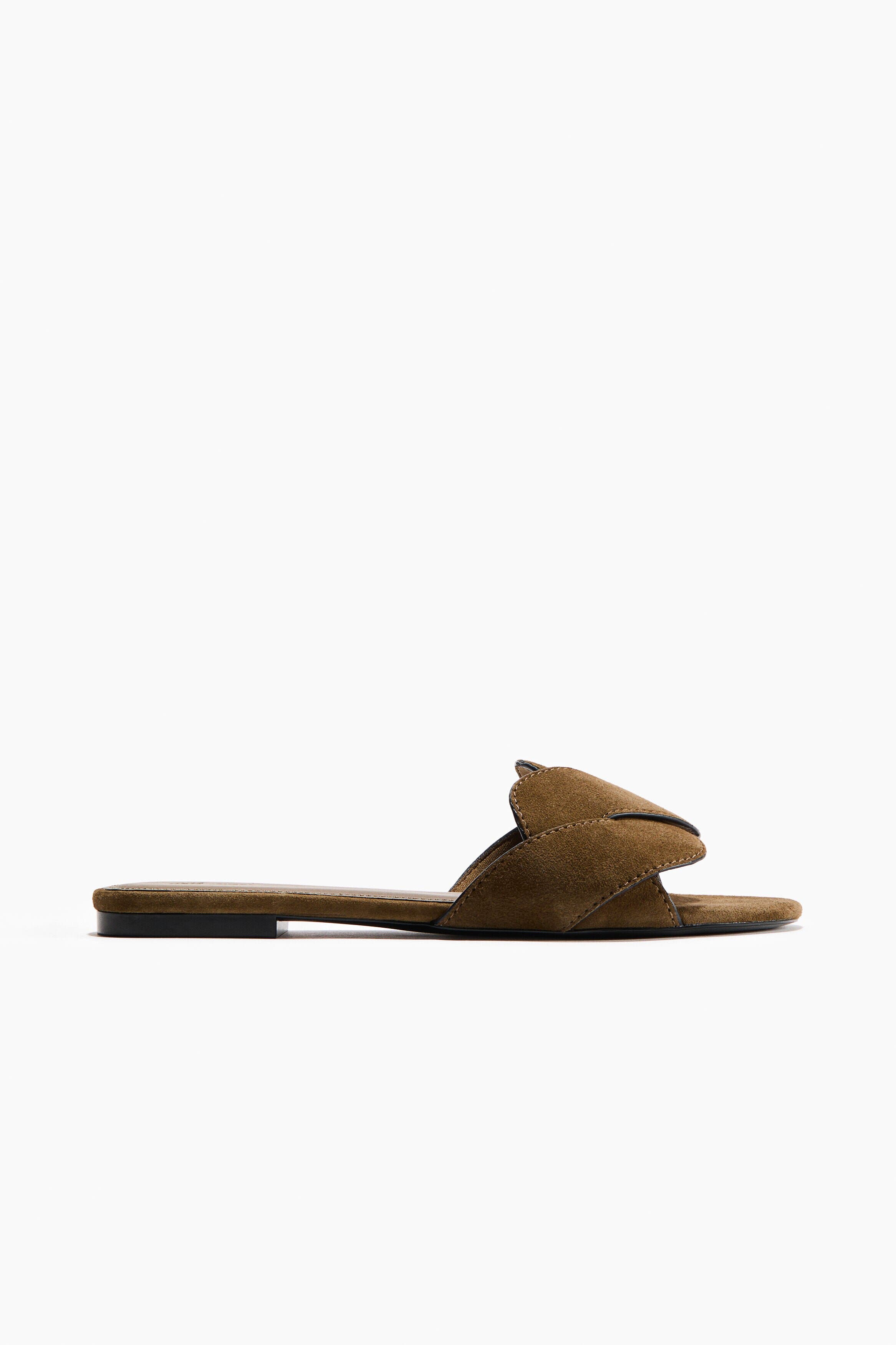 H&M Leather Sandals, Alternate, color, Dark Khaki Green