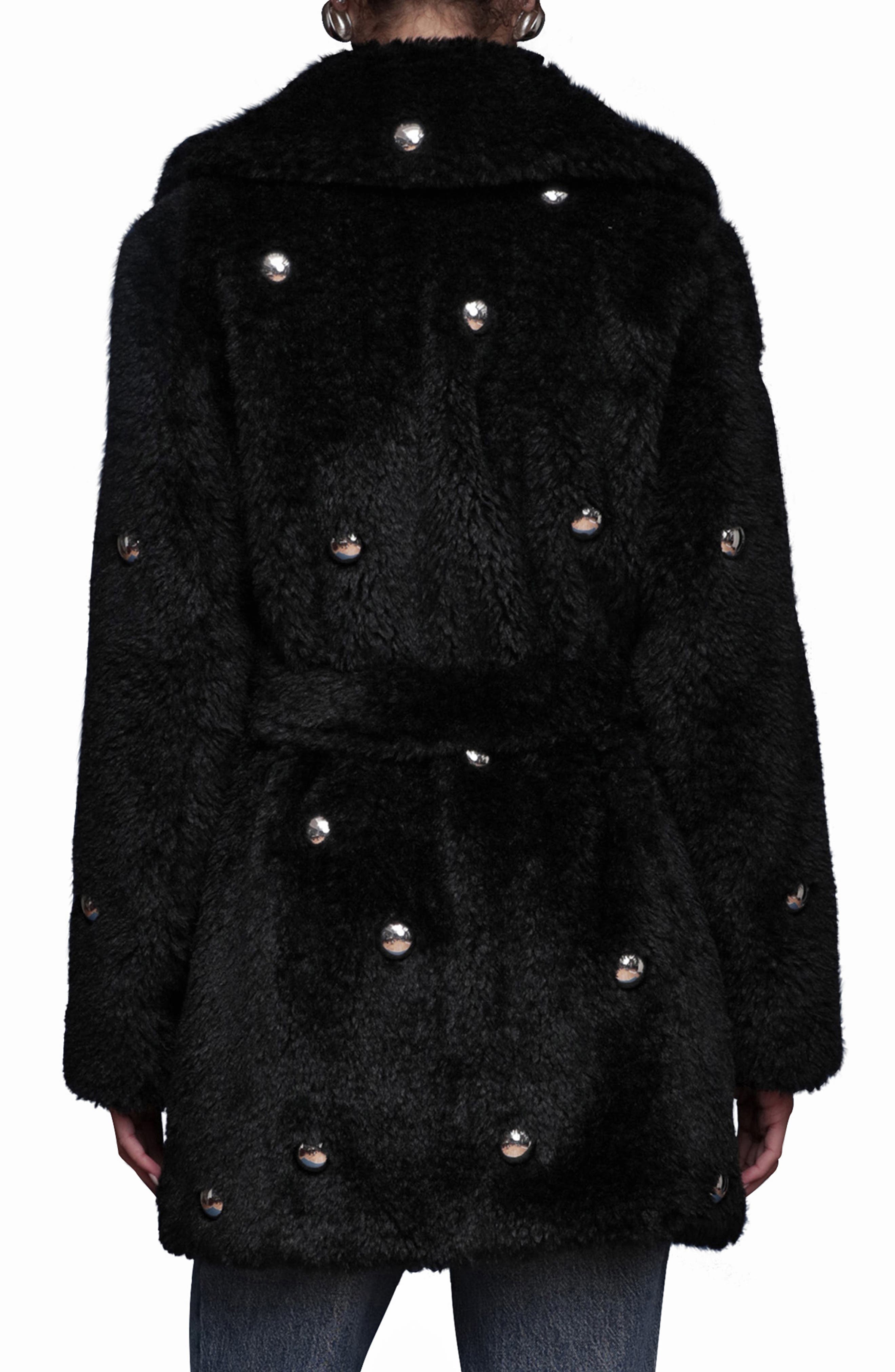 Stud Detail Faux Fur Coat - image 2