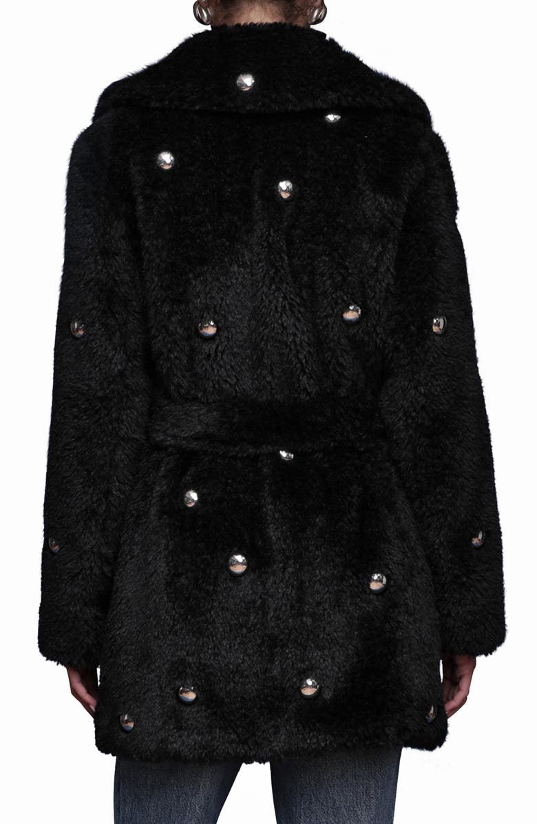 Avec Les Filles Stud Detail Faux Fur Coat, Alternate, color, Black-Silver Studded
