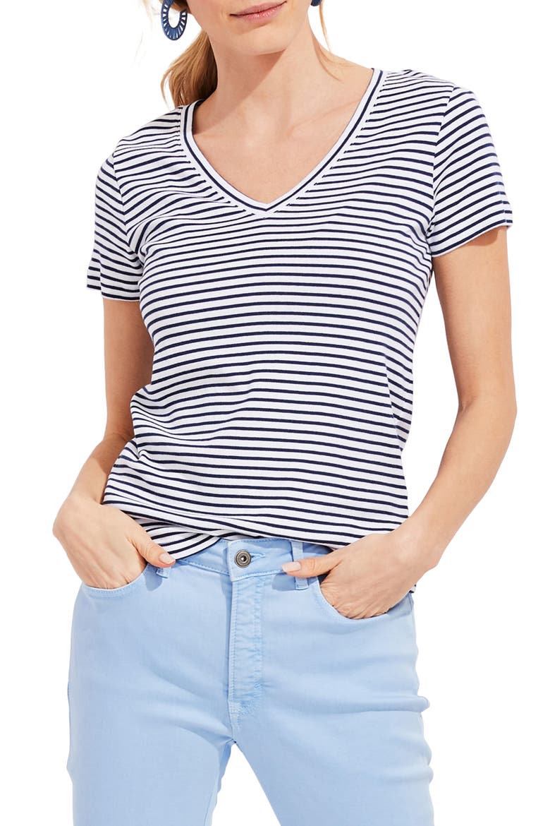 Simple Stripe V-Neck T-Shirt, Main, color, WHITE STRIPE