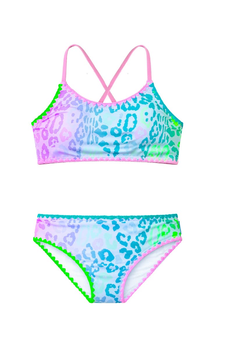 Limeapple Leopard Print Bikini with Embroidered Trim, Main, color, Pink Multi