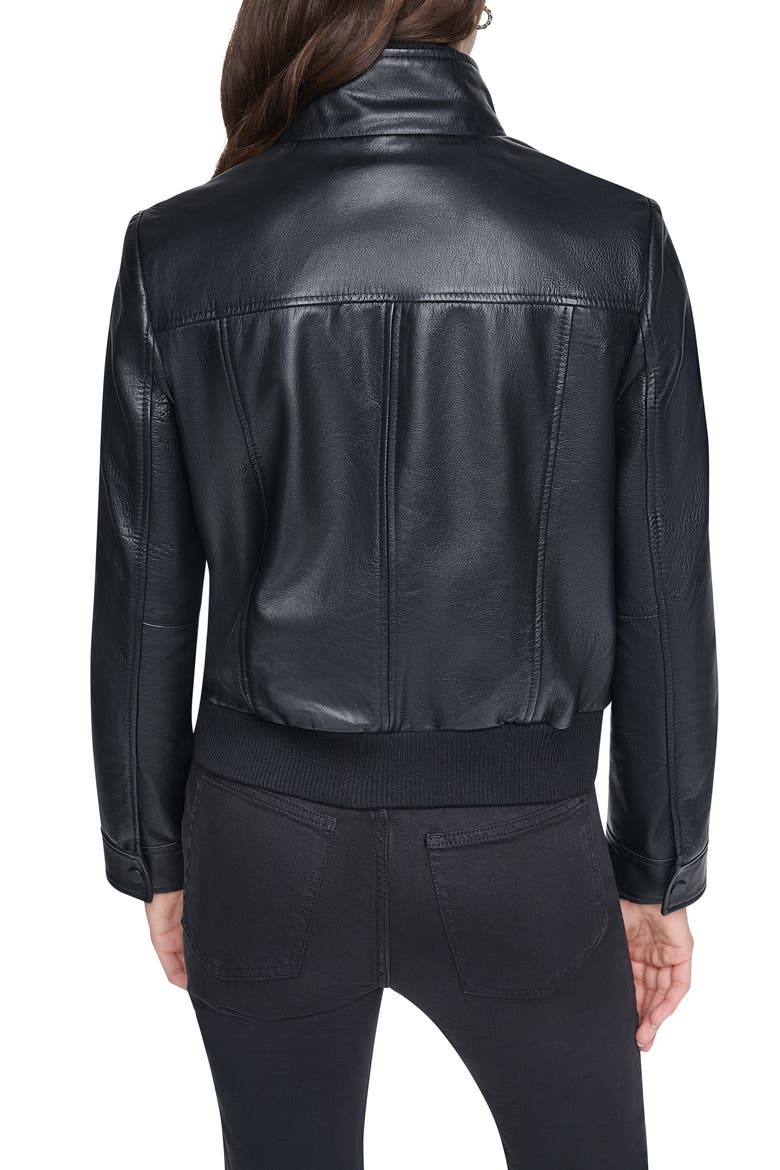 Ashford Leather Bomber Jacket, Alternate, color, BLACK