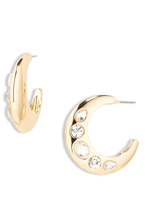 Crystal Embellished Crescent Hoop Earrings