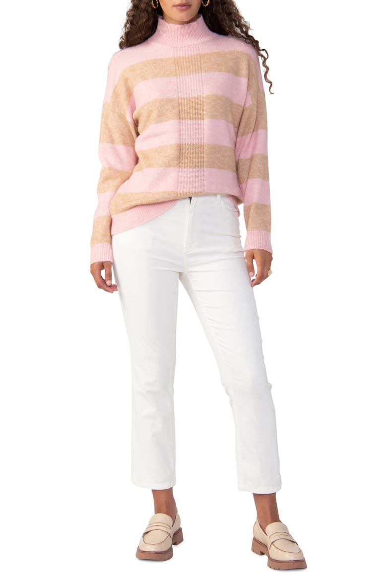 Upstate Stripe Mock Neck Sweater, Alternate, color, ROSEHIP OA