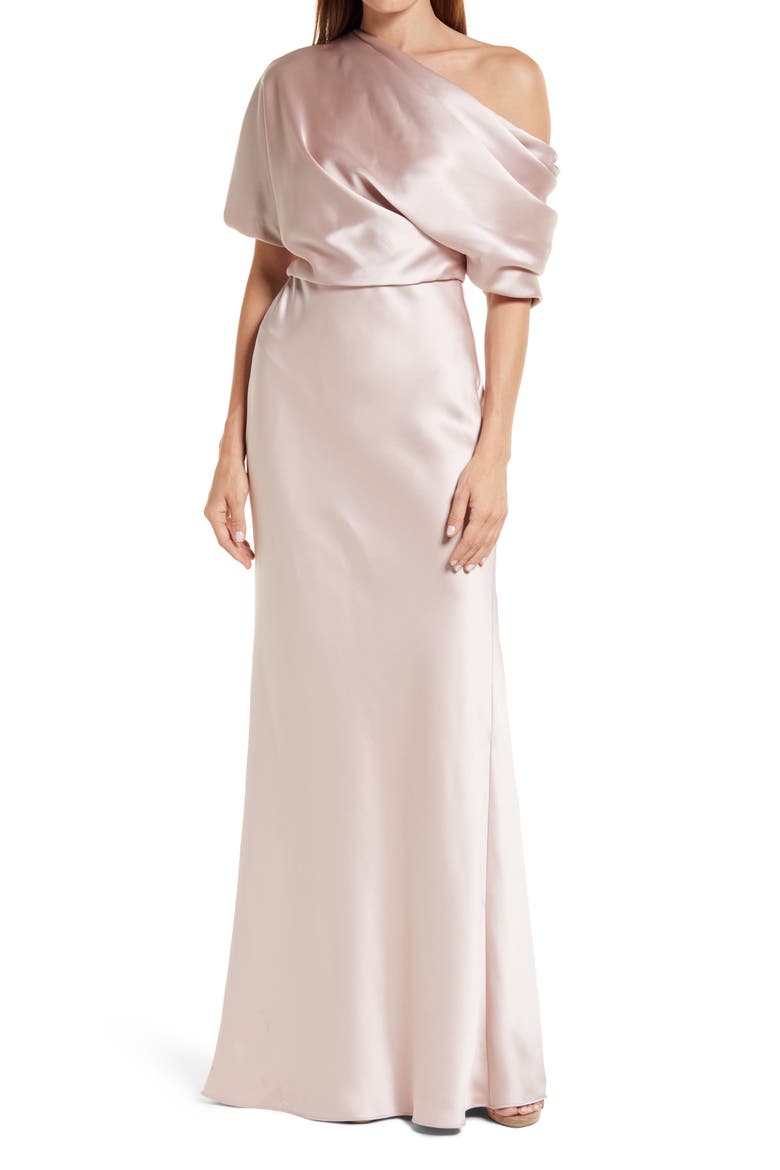 One-Shoulder Fluid Satin Gown, Main, color, ROSE QUARTZ