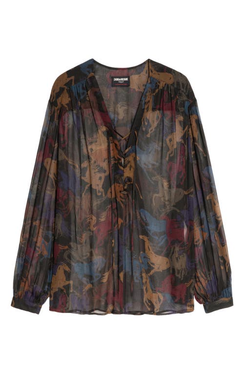 Zadig & Voltaire Tamela Horses Sheer Mousseline Top In Multi
