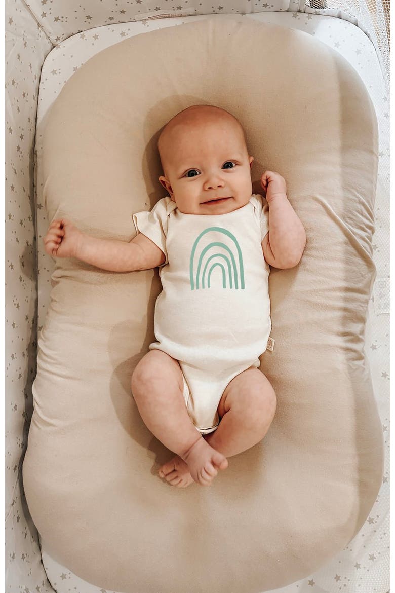 Rainbow - Organic Short Sleeve Baby Bodysuit, Alternate, color, Natural Seafoam Lettering