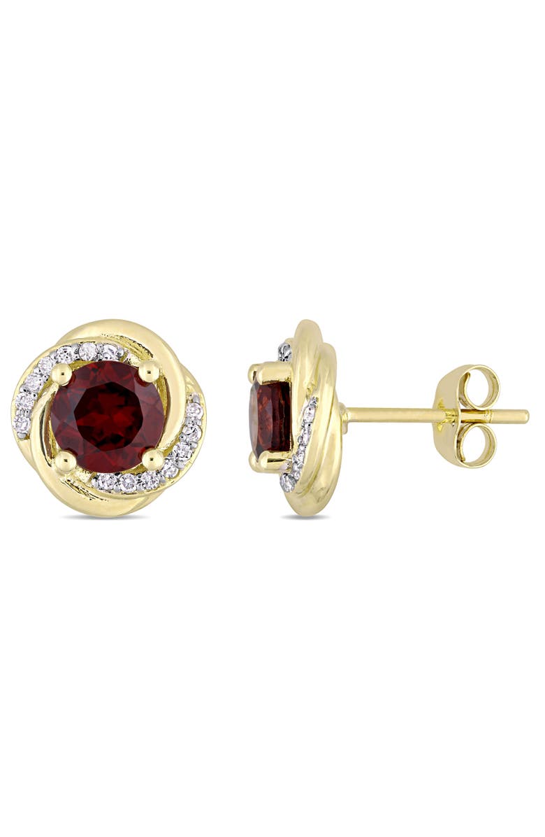 Julianna B. Garnet & Diamond Accent Swirl Halo Earrings 10k, Main, color, 