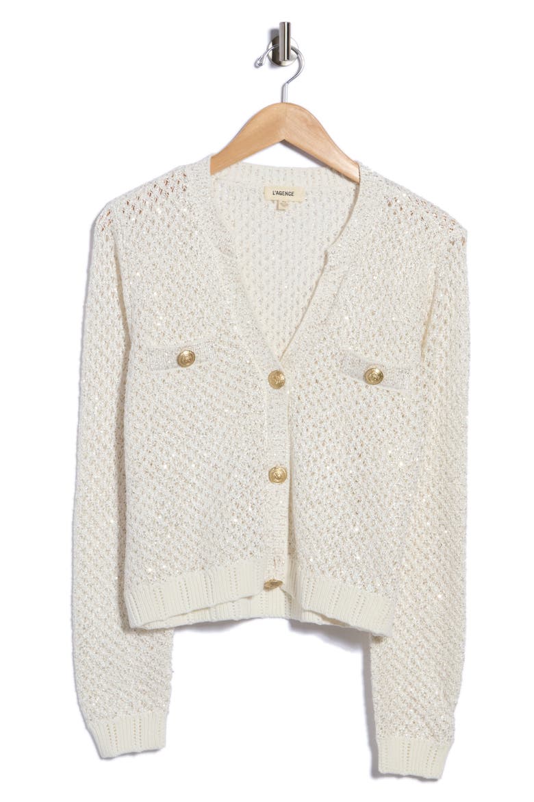 Blanca Sequin Crop Cardigan, Main, color, IVORY/ GOLD