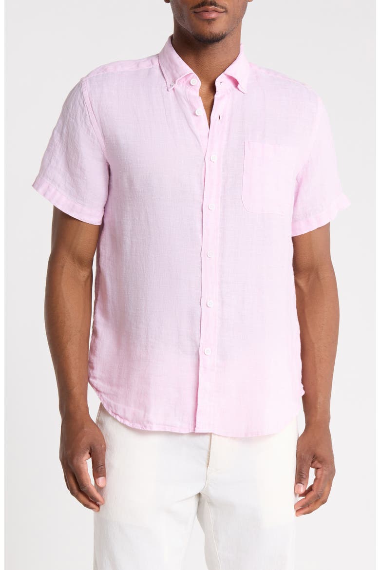 Linen Button-Down Shirt, Main, color, PINK RUFFLE