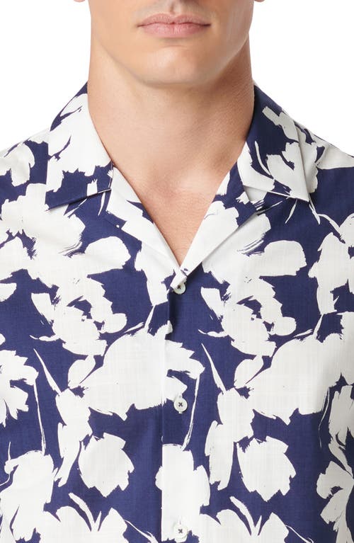 Bugatchi Jackson Shaped Fit Floral Print Short Sleeve Button-up Camp Shirt In Blue