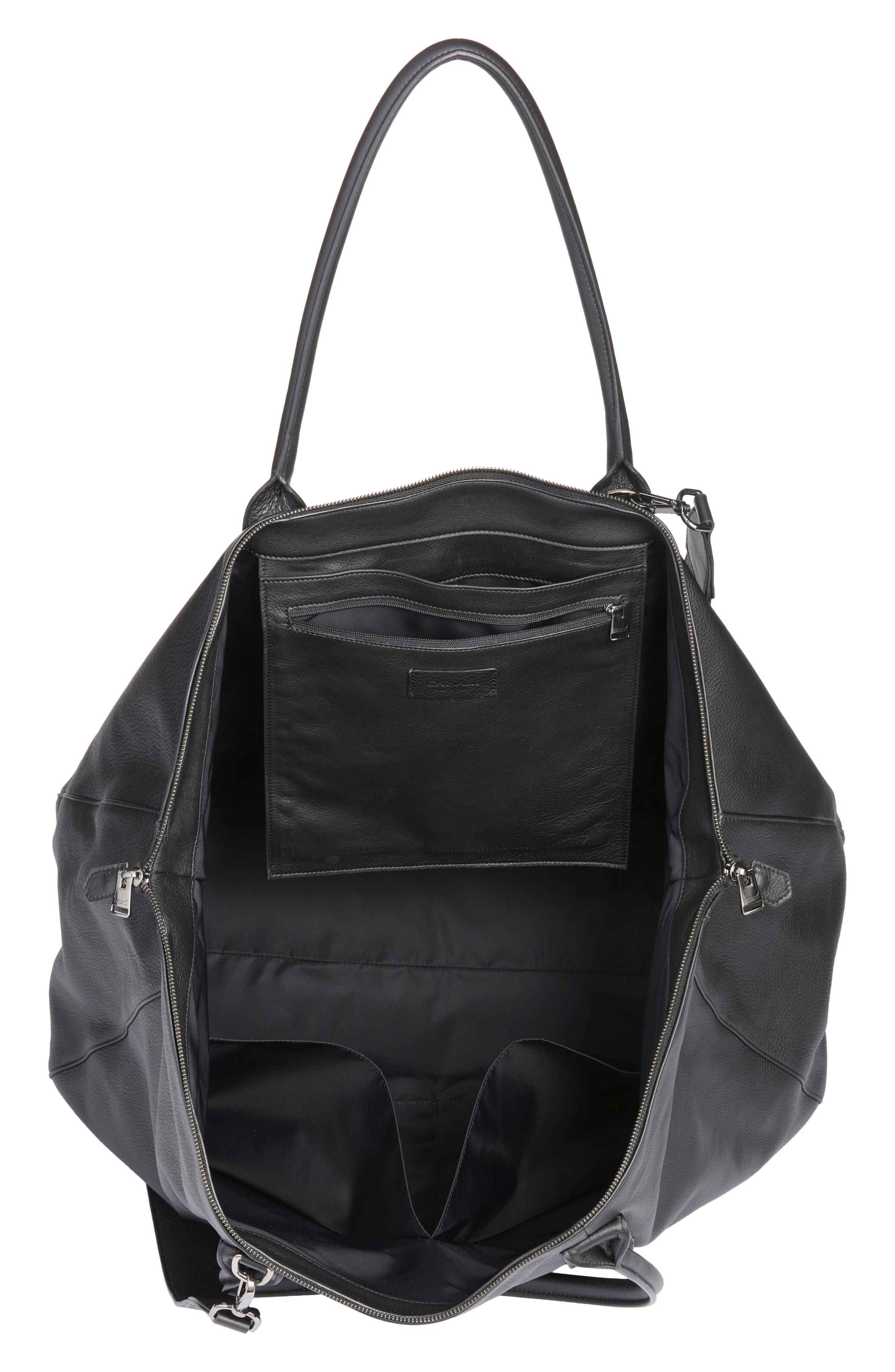 Tumbled Calfskin Weekender Bag, Alternate, color, BLACK