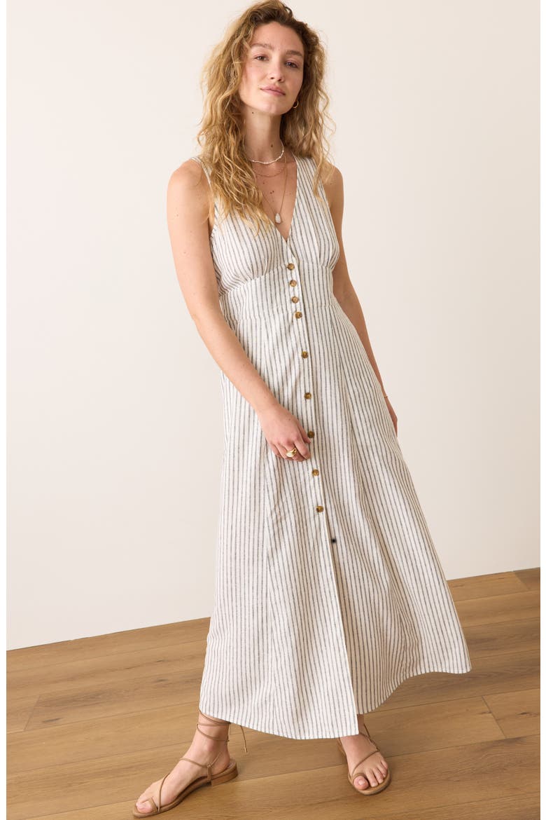 Camila Stripe Button Front Hemp Blend Maxi Dress, Alternate, color, NAVYSTRIPE