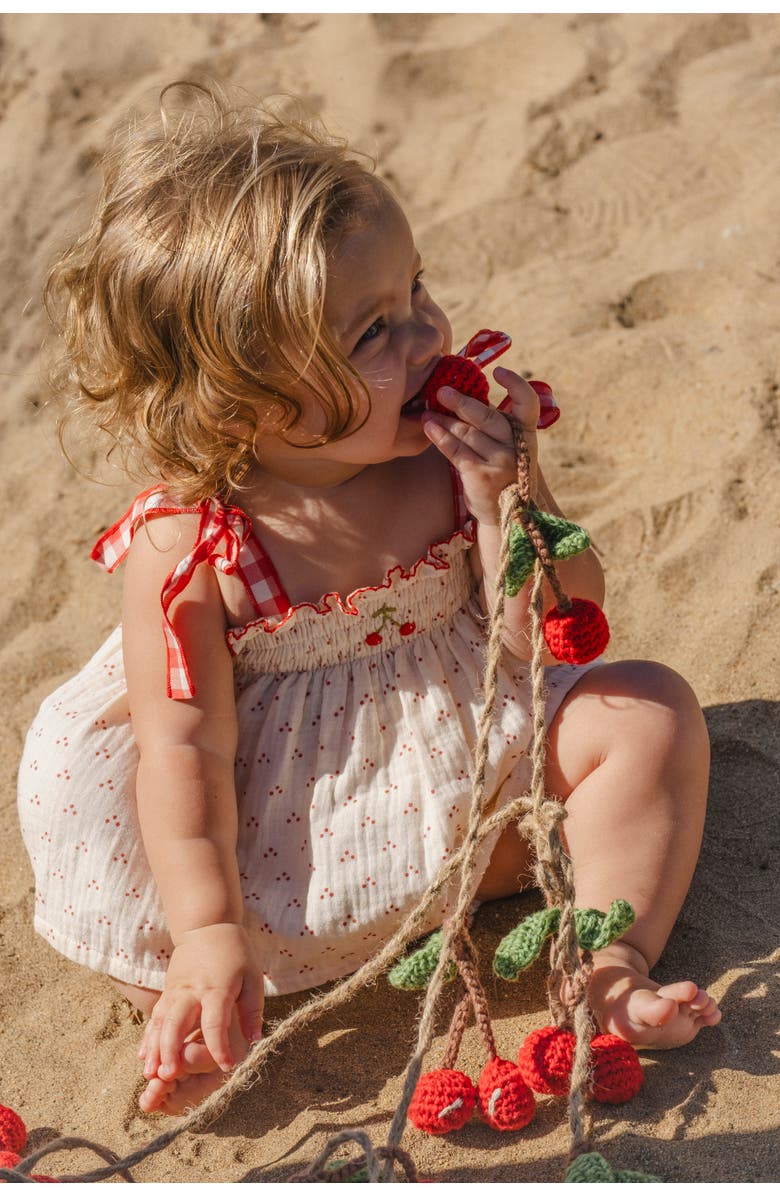 Wild Wawa Embroidered Smock Set, Alternate, color, Red Dot/Cherry