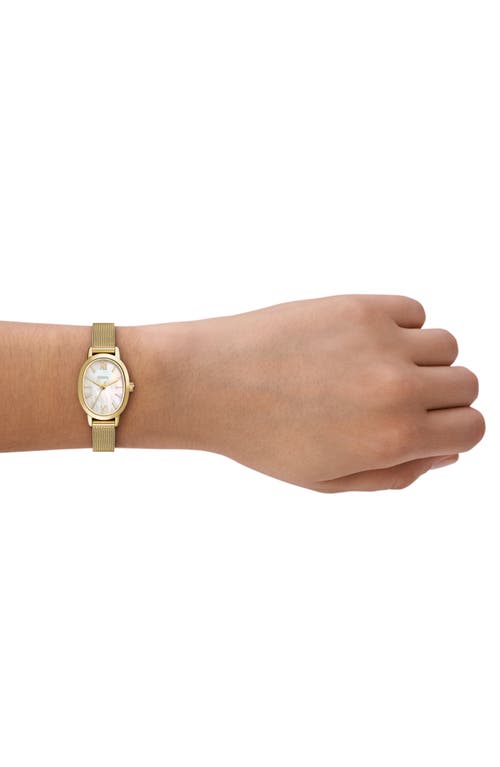 Fossil Penny Mother-of-pearl Quartz Mesh Bracelet Watch, 23mm In Gold