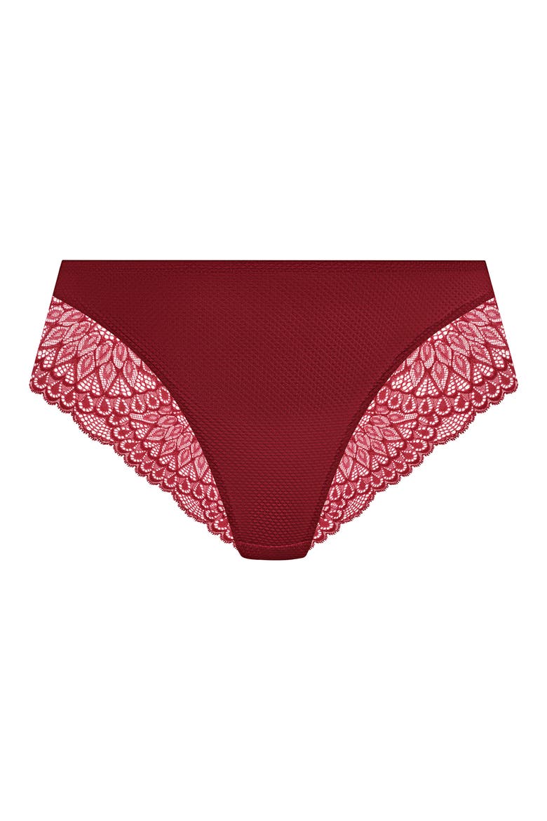 Tiernie Lace Trim Mesh Briefs, Alternate, color, TIBETAN RED