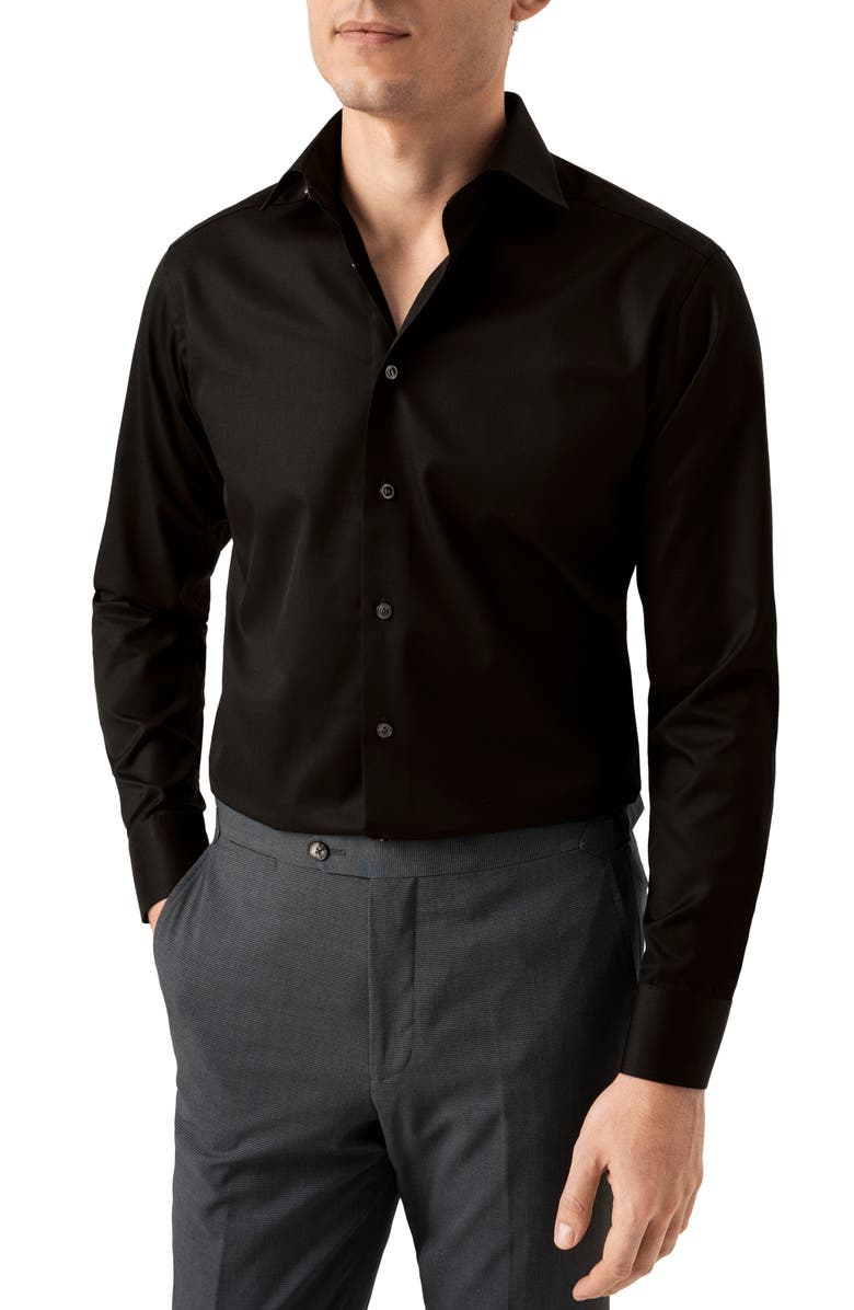 Eton Slim Fit Cotton Twill Dress Shirt, Main, color, Black