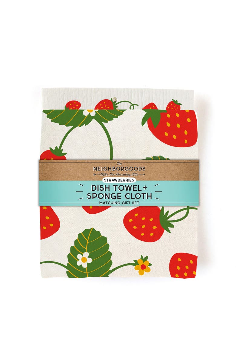 The Neighborgoods Strawberry Dish Towel + Sponge Cloth Gift Set, Alternate, color, Red