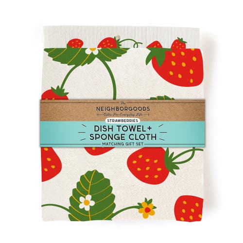 The Neighborgoods Strawberry Dish Towel + Sponge Cloth Gift Set In Multi