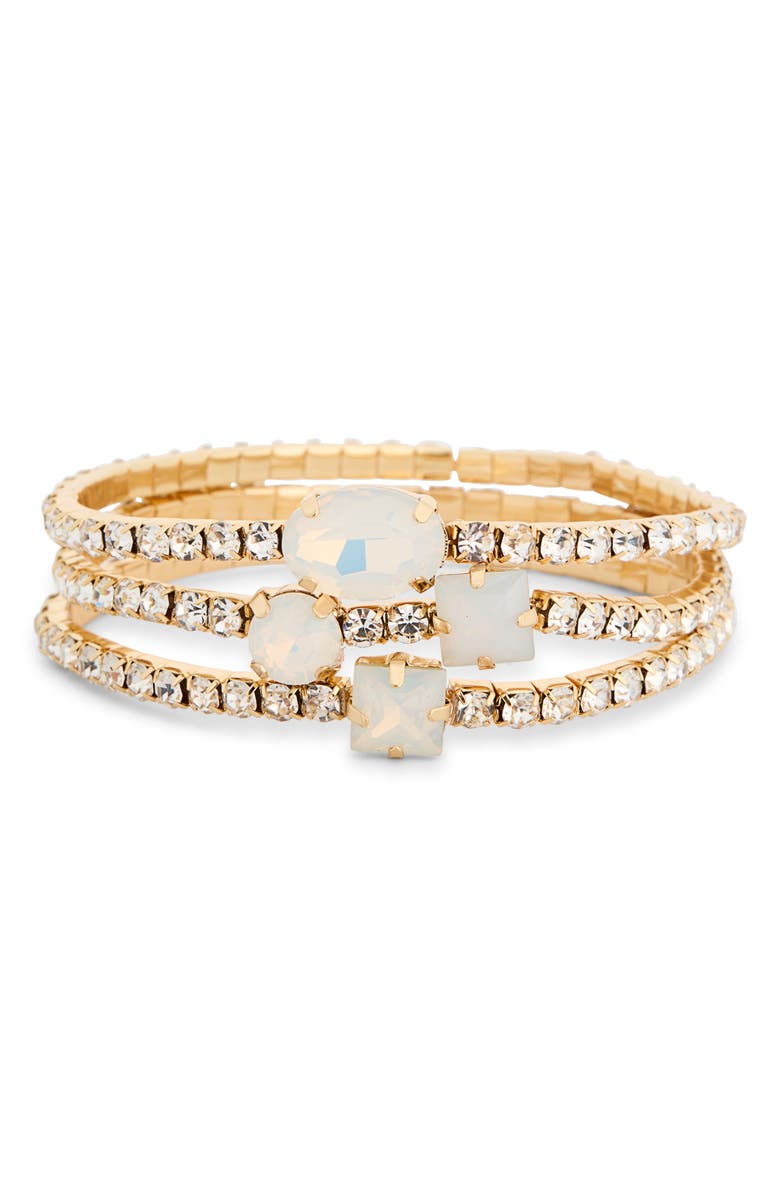 NORDSTROM RACK Set of three Crystal Stone Stretch Bracelets, Main, color, Clear- Opal- Gold