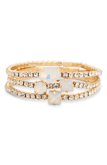 Nordstrom Rack Set Of Three Crystal Stone Stretch Bracelets In Gold