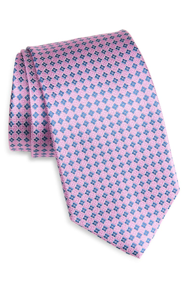 David Donahue Neat Diamond Silk Jacquard Tie, Main, color, Pink