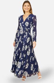 Yumi Floral Pleated Midi Wrap Dress