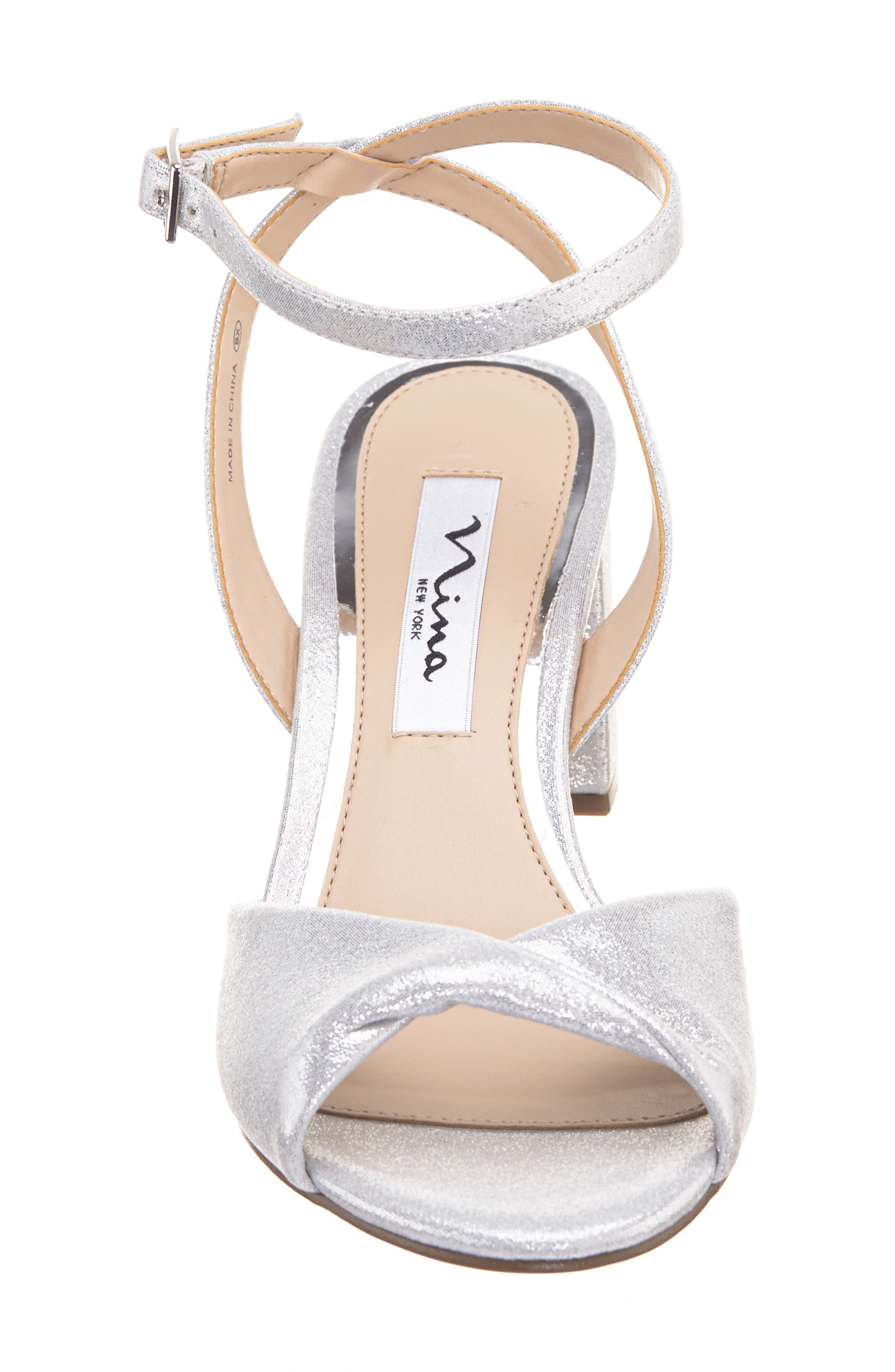 Nina Nigella Glitter Ankle Wrap Sandal, Alternate, color, Silver