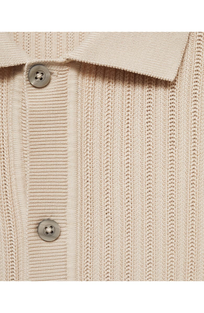 MANGO Textured Short Sleeve Button-Up Knit Shirt, Alternate, color, Ecru