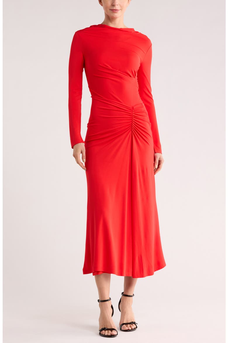 Ferrera Long Sleeve Ruched Maxi Dress, Main, color, FIERY RED