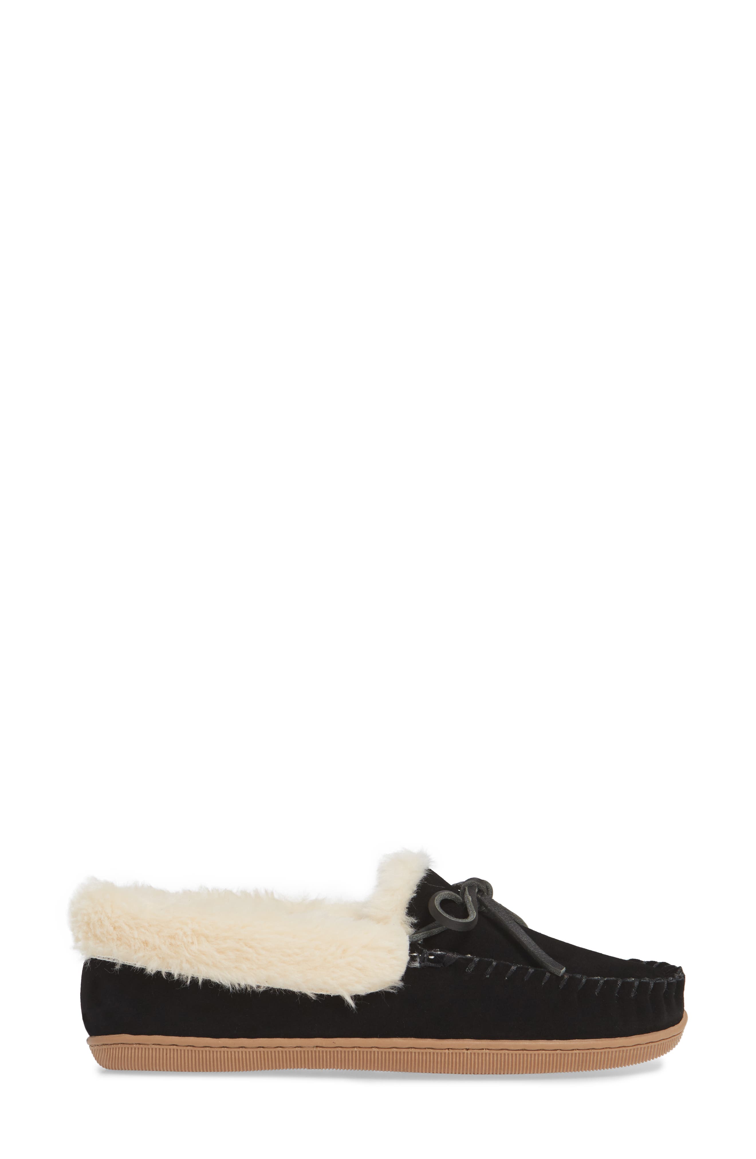 Lodge Faux Shearling Lined Moccasin, Alternate, color, BLACK SUEDE