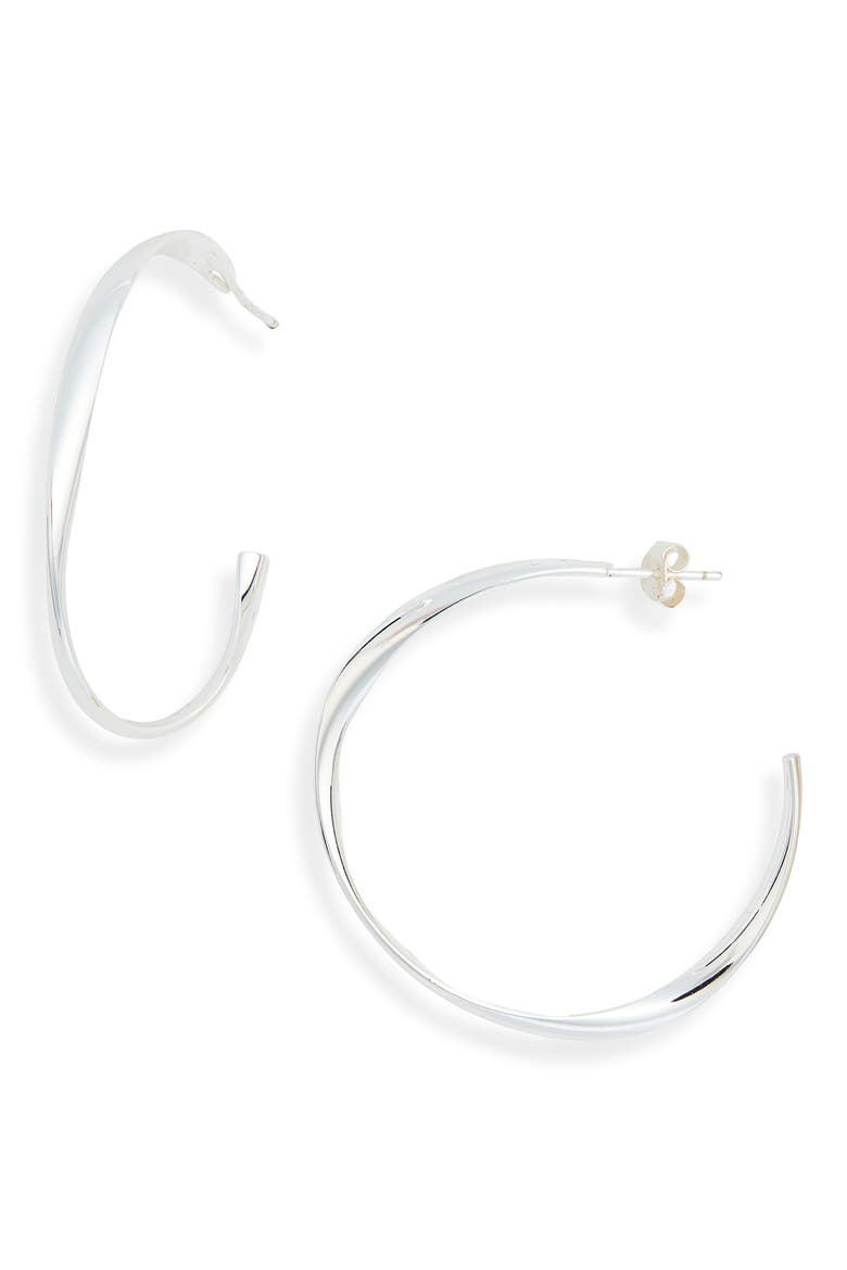 Large Hoop Twist Earrings, Main, color, SILVER