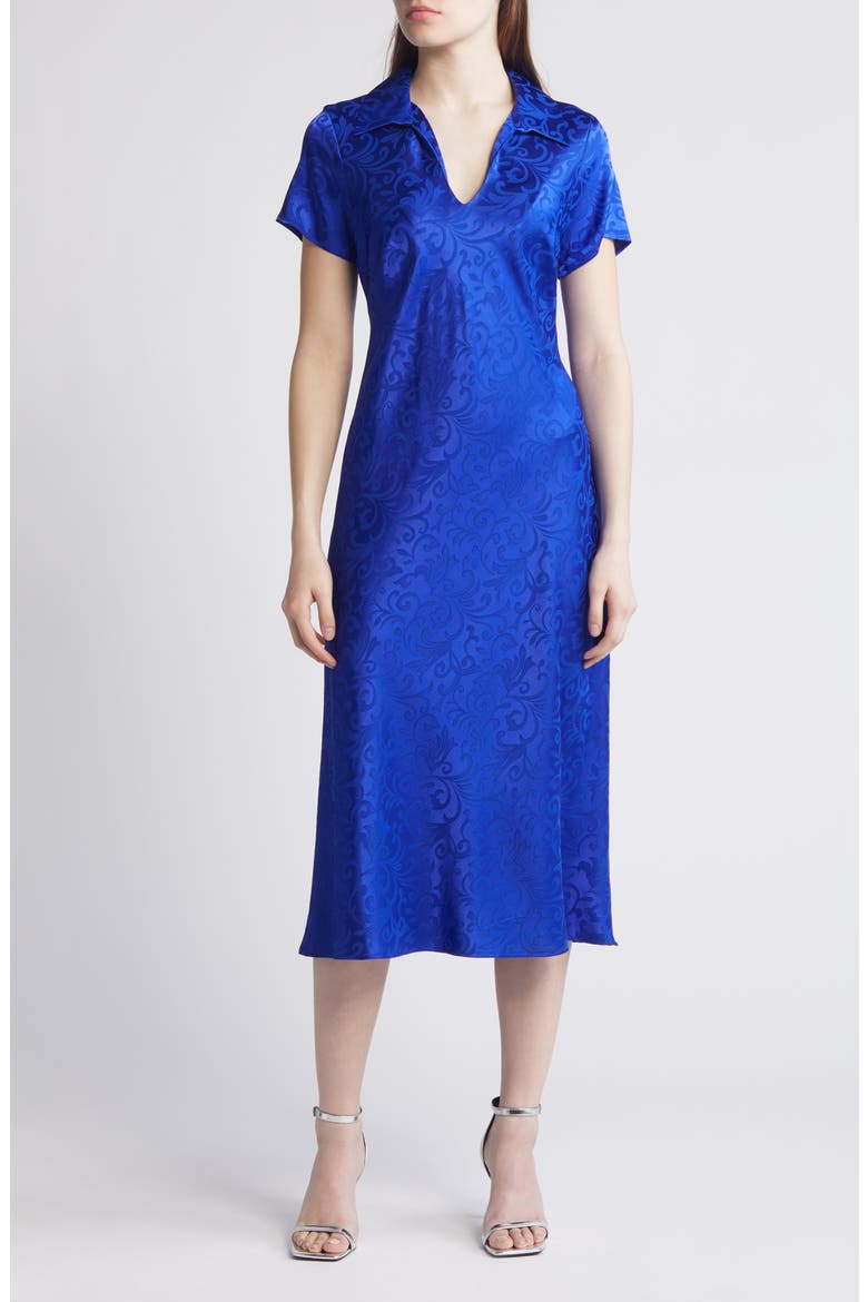 Jacquard A-Line Midi Dress, Main, color, DEEP COBALT