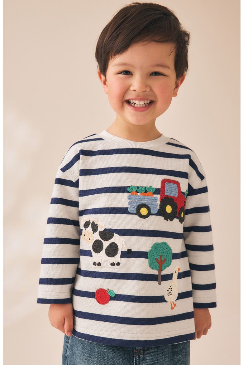 Kids' Farm Appliqué Stripe Cotton Shirt, Alternate, color, MULTI