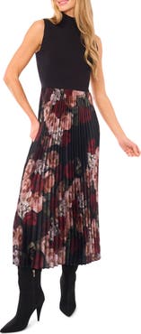 Halogen® Floral Mixed Media Sleeveless Midi Dress