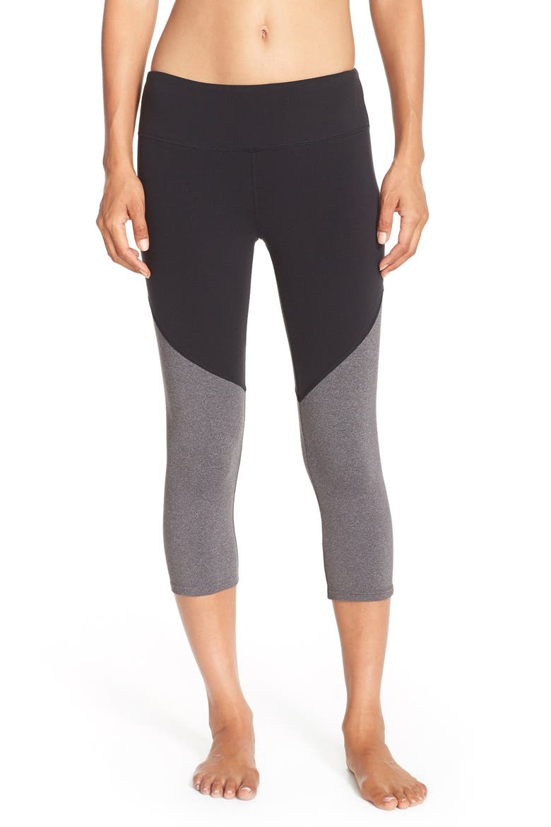 'Electra' Capri Leggings, Main, color, BLACK/ STORMY HEATHER