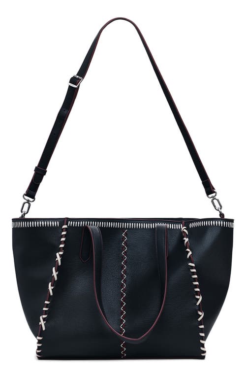 Desigual Whipstitch Faux Leather Tote Bag In Black
