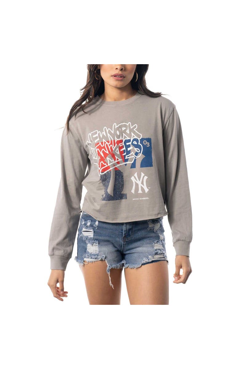 THE WILD COLLECTIVE Women's The Wild Collective Gray New York Yankees Cropped Long Sleeve T-Shirt, Main, color,