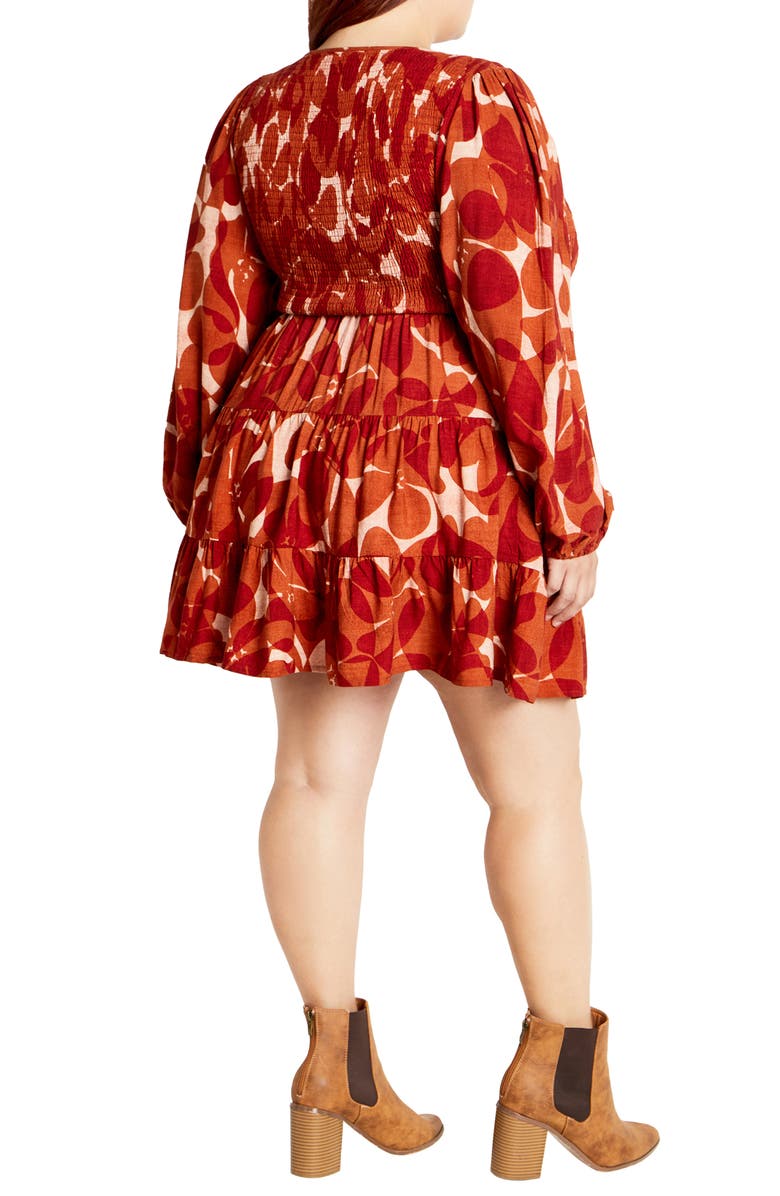 City Chic Celine Luna Print Long Sleeve Minidress, Alternate, color, Red Print
