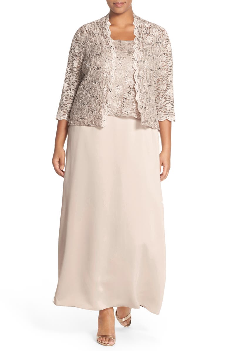 Alex Evenings Alex Evening A-Line Gown & Lace Jacket, Alternate, color, 