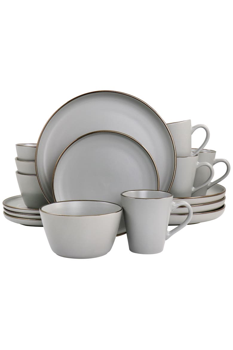 Louis 16 Piece Stoneware Dinnerware Set, Main, color, Grey