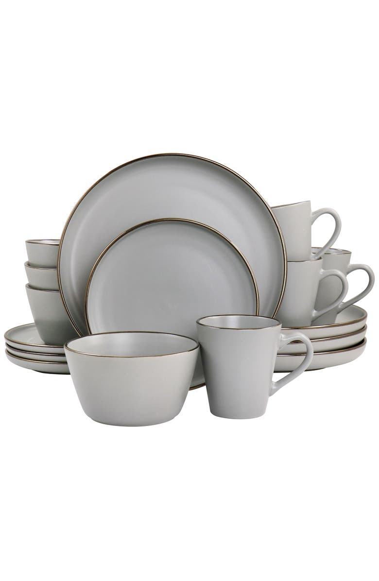 Elama Louis 16 Piece Stoneware Dinnerware Set, Main, color, Grey