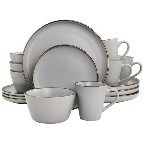 Elama Louis 16 Piece Stoneware Dinnerware Set In White